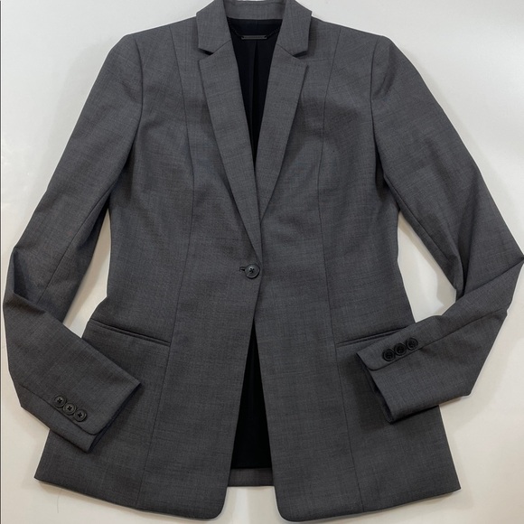 Eli Tahari Gray One Button Blazer Women’s Size 2 Tailored Work Jacket - Picture 1 of 8